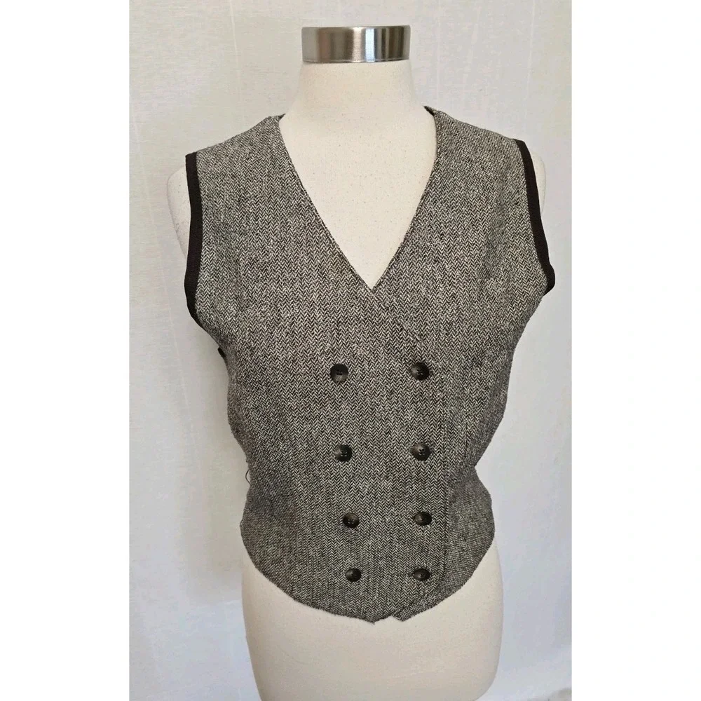Gap Womens Vintage Vest Size Medium Herringbone Double‎ Breasted